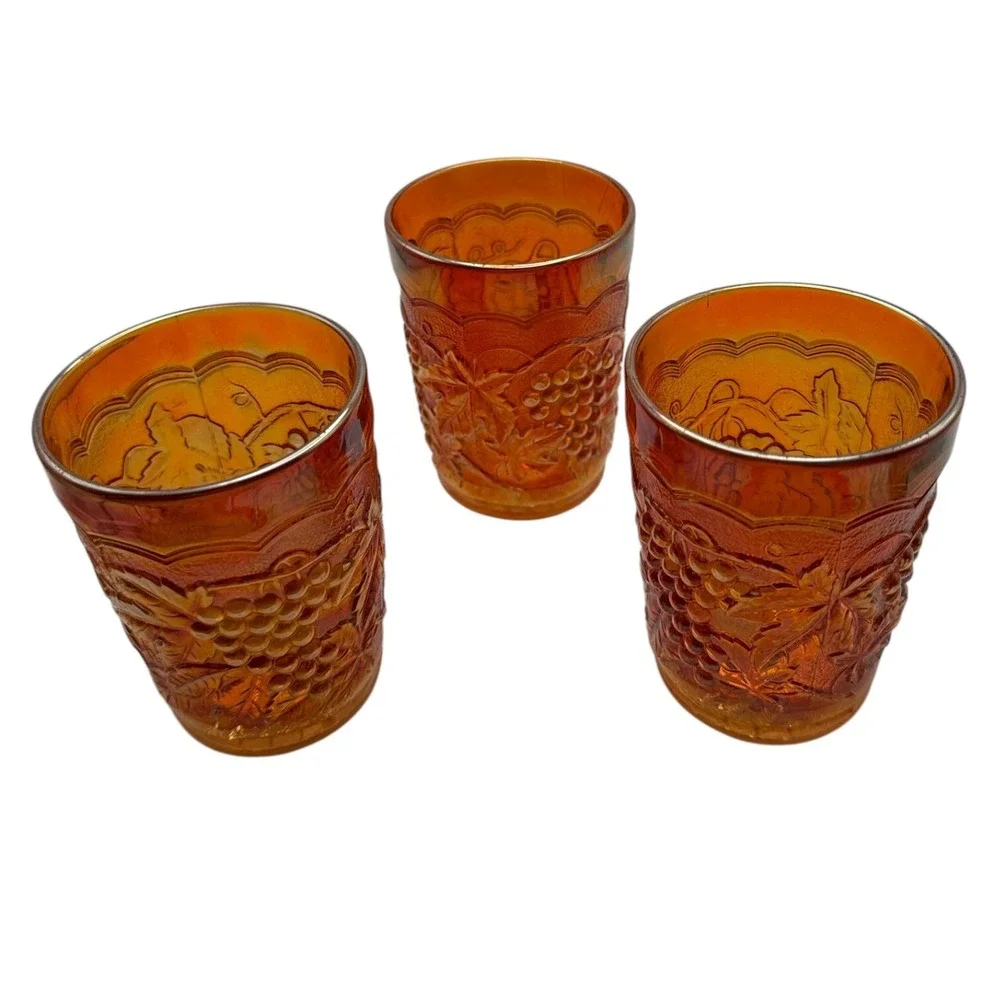 Imperial Grape Marigold Carnival Glass Tumbler Set of 3 Glasses